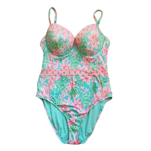 Lily Pulitzer Swimsuit Womens 14 Palma One Piece Bathing Suit Floral Cruise Vaca - Picture 3 of 6